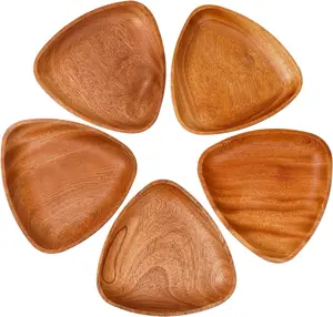 VieWood Triangle Wood Small Serving Tray Set of 5, Home Decor, Platters & Wooden Plates for Fruits, Cupcakes, Sushi, Food - Decorative dinnerware (5.9 in, Khaya)