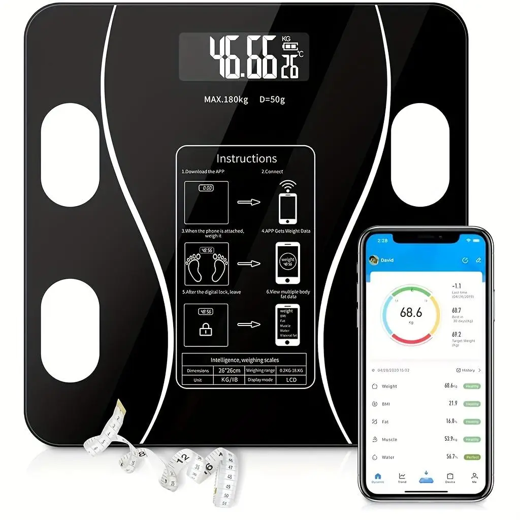 Smart Digital Led Scale, Multifunctional Digital Electric Led Scale for Christmas Gift, Fat Measurement Scale, Portable Home Scale, Bathroom Tool, Bla