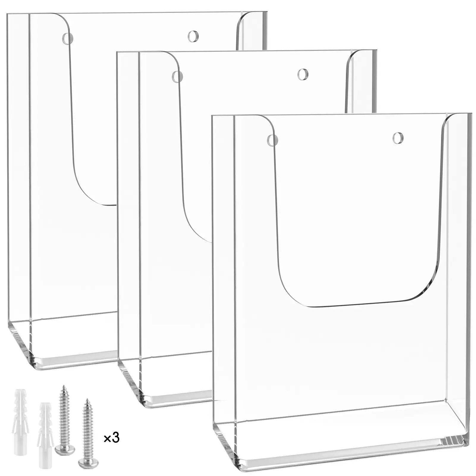 KTRIO Wall Mounted Brochure Holder 8.5 x 11 Inch 3 Pack, Clear Acrylic Flyers Holder Literature Organizer, Wall Magazine Pamphlet Display for Office School Retail Exhibition