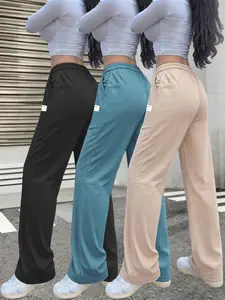 3-pack women’s corduroy wide-leg pants with an elastic waistband and drawstring, casual long pants suitable for yoga, fitness, and indoor/outdoor wear.