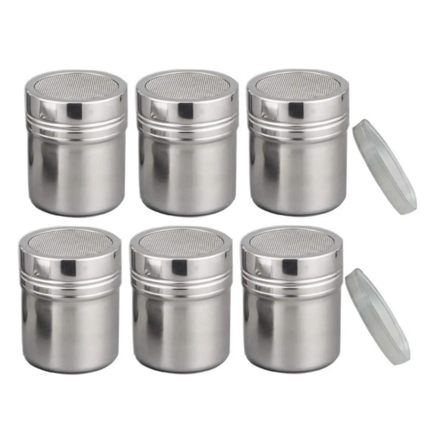 6Pcs 6 OZ Powdered Sugar Shaker Duster, Cinnamon Shaker Flour Shaker Sifter, Fine Mesh Stainless Steel Dredge for Sugar Flour Cinnamon Cocoa Coffee Bar - Home Improvement.
