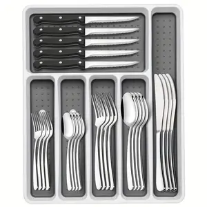 49-Piece Silverware Set with Organizer, Heavy Duty Stainless Steel Flatware for 8, Cutlery Utensil Sets with Steak Knives, Rust-proof, Mirror Polished, Dishwasher Safe