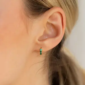 Elise Emerald Huggies by Caitlyn Minimalist - Dainty Green Pave Huggie Hoop Earrings - Beaded Emerald Birthstone Earrings - Minimalist Jewelry - Birthday Gift for Her