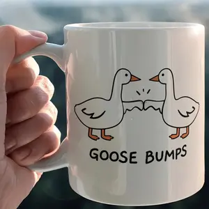 Goose Bumps Ceramic Mug with Cartoon Design Double Sided 11oz White Tea Coffee Gift for Office Desk and Party