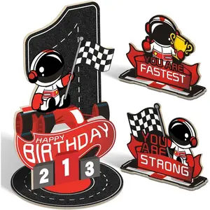 Double-sided 3 count Race  1st Birthday Number Sign Centerpiece - Race  Table Decorations for Boys  1st Birthday Party Supplies Set