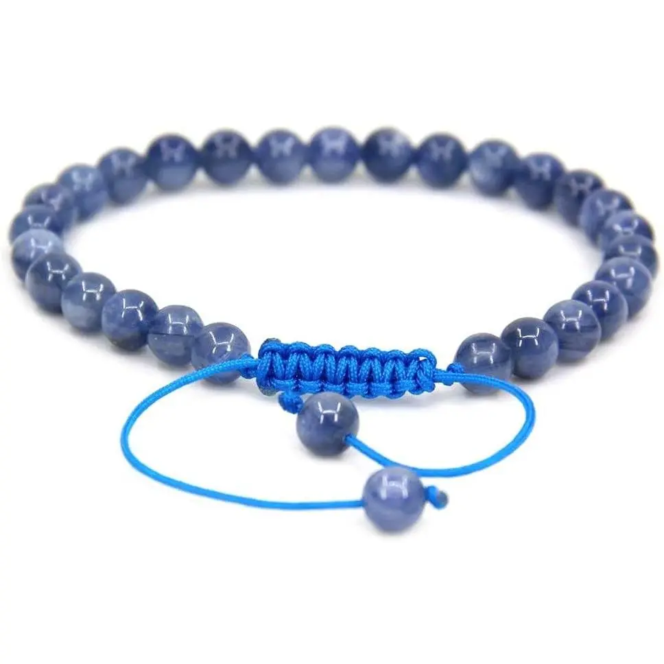 Natural AA Grade Kyanite Gemstone 6mm Round Beads Adjustable Bracelet 7" Unisex