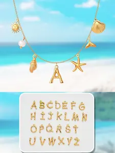 Initial Pendant Necklace, Women's Shell Letter Az Necklace, Boho Beach Jewelry Gift, Birthday Present, Valentine's Day Gift