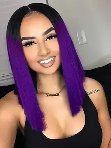 Ombre Purple Shoulder Length Wigs for Women, Gorgeous Fluffy Wigs without Bangs, Synthetic Wigs for Party, Daily Use