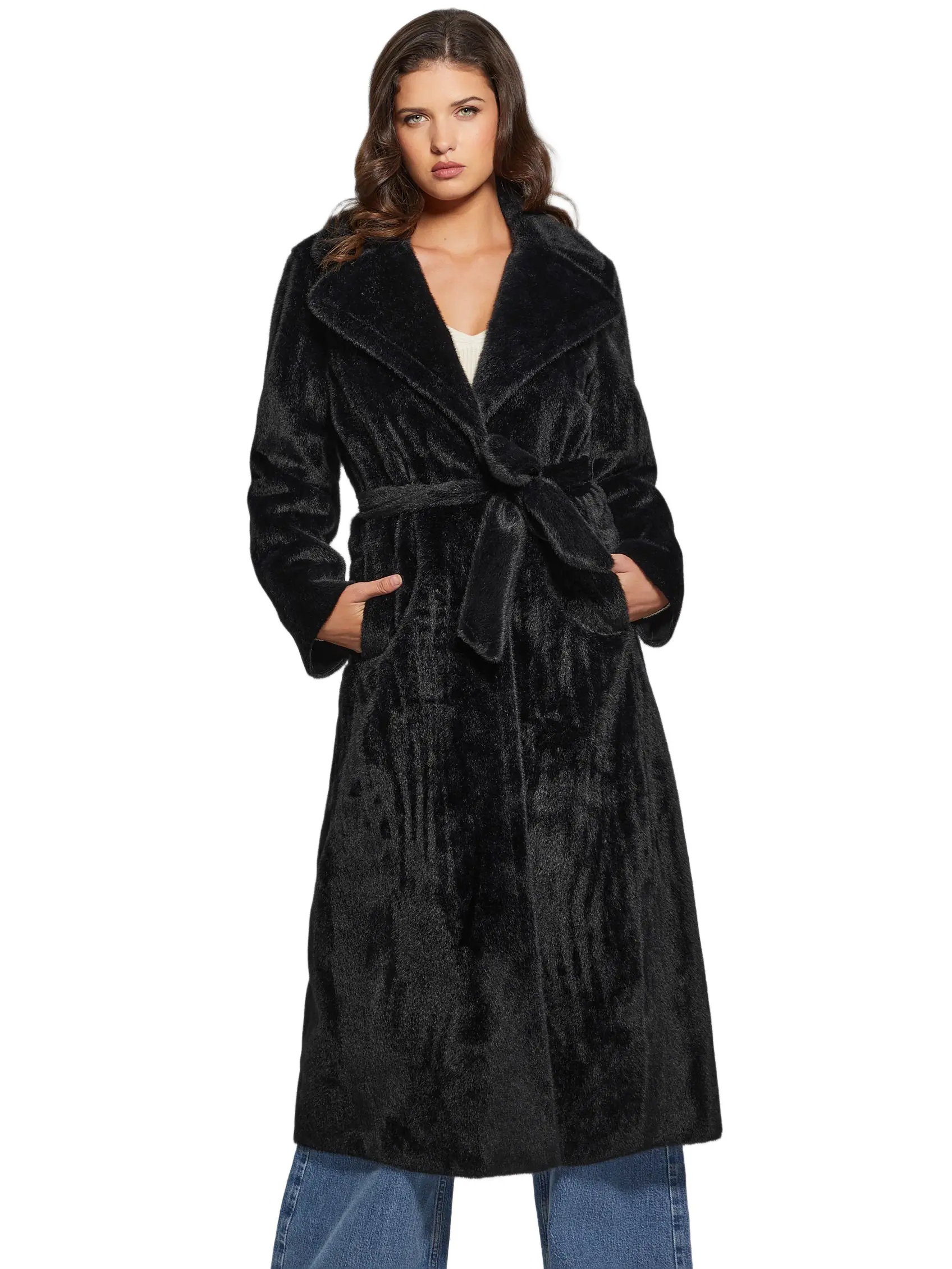 GUESS Female Ada Longline Faux-Fur Coat