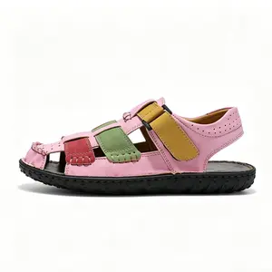 Vibrant Stitch-Up Leather Casual Sandals, Sports Footwear for Outdoor Activities