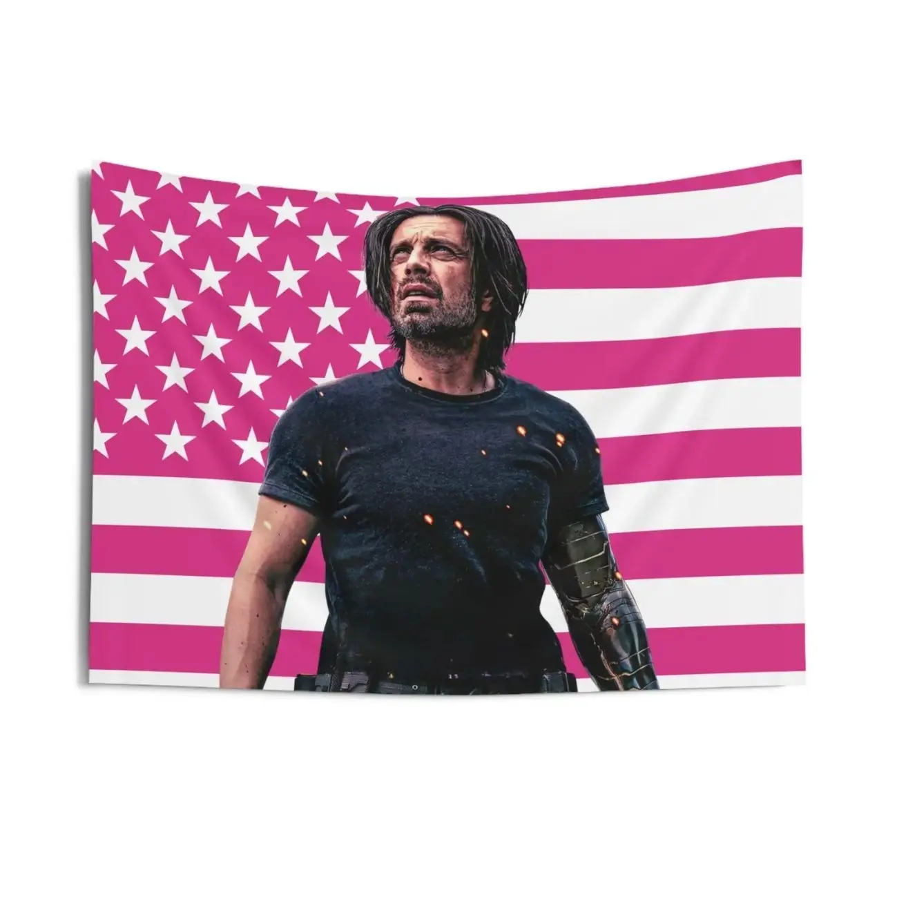 Bucky Indoor Wall Tapestries, Sebastian Stan Pink Flag