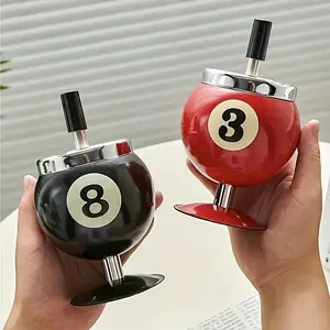 Large Windproof Billiard Ashtray Stylish Billiard-Shaped Ashtray with Creative Lid - Windproof,Large Metal Decorative Piece for Home Bar,Office,and Living Room Perfect Men's Gift & Party Centerpiece,KTV Bar, Table Center Decoration Lighter Ornaments Red