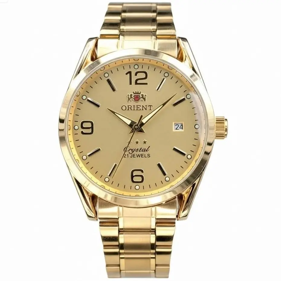 Men's Automatic Mechanical Watch, Gold-Tone Stainless Steel Band, 21-Jewel Movement, Crystal, Luminous Dial, Date Window, Classic Business Dress Watch