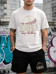 Gangster Retro Men's Graphic T-Shirt & Shorts Set - Scarface Fan Exclusive Street Outfit