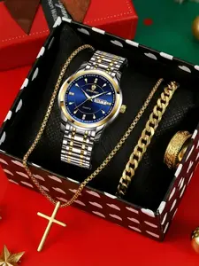 4-piece Christmas Exclusive Gift Box Premium Fashion Leisure Business Quartz Movement Watch Jewelry Set Accessory Set