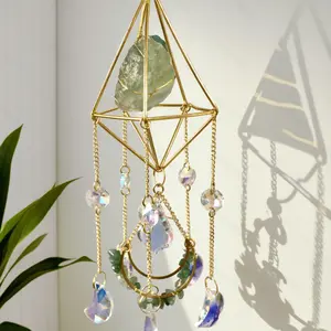 Natural Crystal Suncatcher Hanging Decor |   Raw Stone Wind Chime & Dreamcatcher |   Prism Light Catcher for Window, Balcony & Room