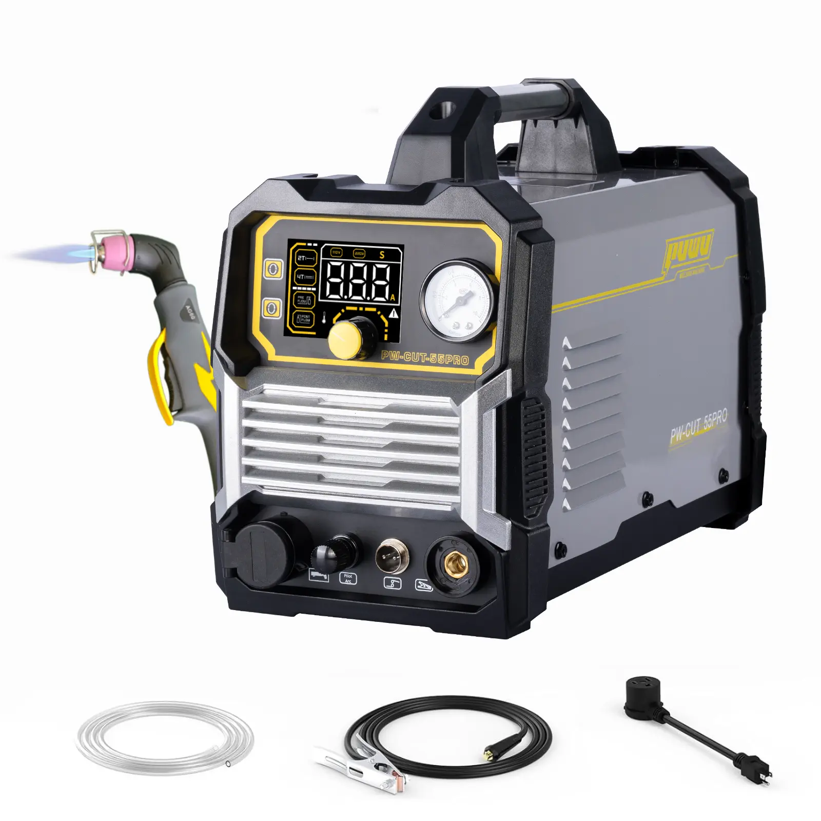 Puwu 55 Amp Plasma Cutter High Frequency Non-Touch Pilot Arc, Digital Display DC Inverter 110/220V Dual Voltage Blowback Plasma Cutting Machine, (Maximum output 44A at 110V, maximum cutting 10mm, maximum output 55A at 220V, maximum cutting 16mm),summervib