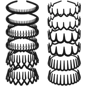 12Pcs Black Zigzag Headbands with Teeth for Women's Hair Non Slip, Plastic Wavy Skinny Head Bands Comb Fashion Hair Accessories–6 Styles, Use