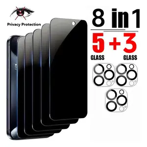 5 pieces+3 lens 8in1 Pack Privacy Screen Protector Tempered Glass Anti Spy+Scratch-resistant full coverage camera lens protection Compatible For iPhone 16 17 15 14 13 12 11 16e Plus Air Pro Max Pro Max Tempered Glass Protector protective