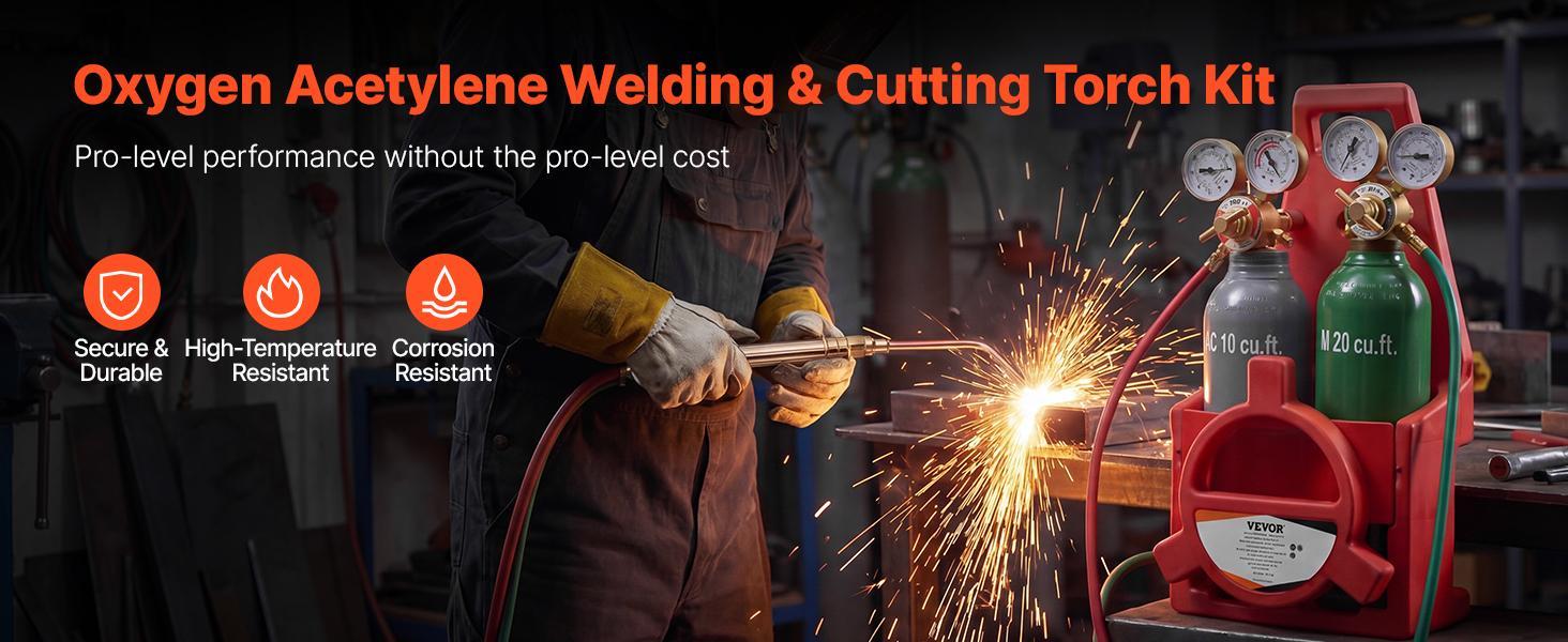 【BackToSchool】VEVOR Brass Oxygen-Acetylene Torch Kit with Check Valves, 15FT Twin-Hose Setup, 1 Cutting Tip, 2 Welding Tips, 2 Regulators, Cylinder Holder - Portable Brazing, Cutting, Metal Heating Set for DIY Enthusiasts for Metalwork Tasks, Durable Perf 【BackToSchool】VEVOR Brass Oxygen-Acetylene Torch Kit with Check Valves, 15FT Twin-Hose Setup, 1 Cutting Tip, 2 Welding Tips, 2 Regulators, Cylinder Holder - Portable Brazing, Cutting, Metal Heating Set for DIY Enthusiasts for Metalwork Tasks, Durable Perf