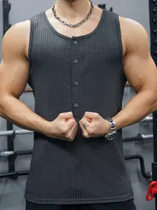 Men's Vertical Striped Ribbed Tank Top, Elastic Sleeveless Henley Shirt, Perfect for Casual and Sports Occasions, Comfortable and Stylish