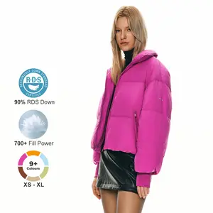 Orolay Cropped Thermal Women's Winter Oversized Puffer Jacket, Zip-Up Short Down Coat with Stand Collar for Outdoor Winter Crop Jacket Comfort Womenswear Tops