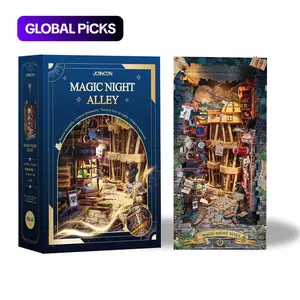 Creative 3D Book Stand Model DIY Country Style Wooden Wood Design Wooden Dollhouse Kit, Desktop Decor for Adults 14+, Compatible with Aaa Batteries Sq-16