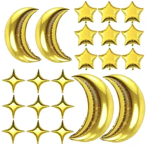 54Pcs Star & Moon Foil Balloon Kit – 50 Gold Star Balloons + 4 Large Moon Balloons for Party Decor