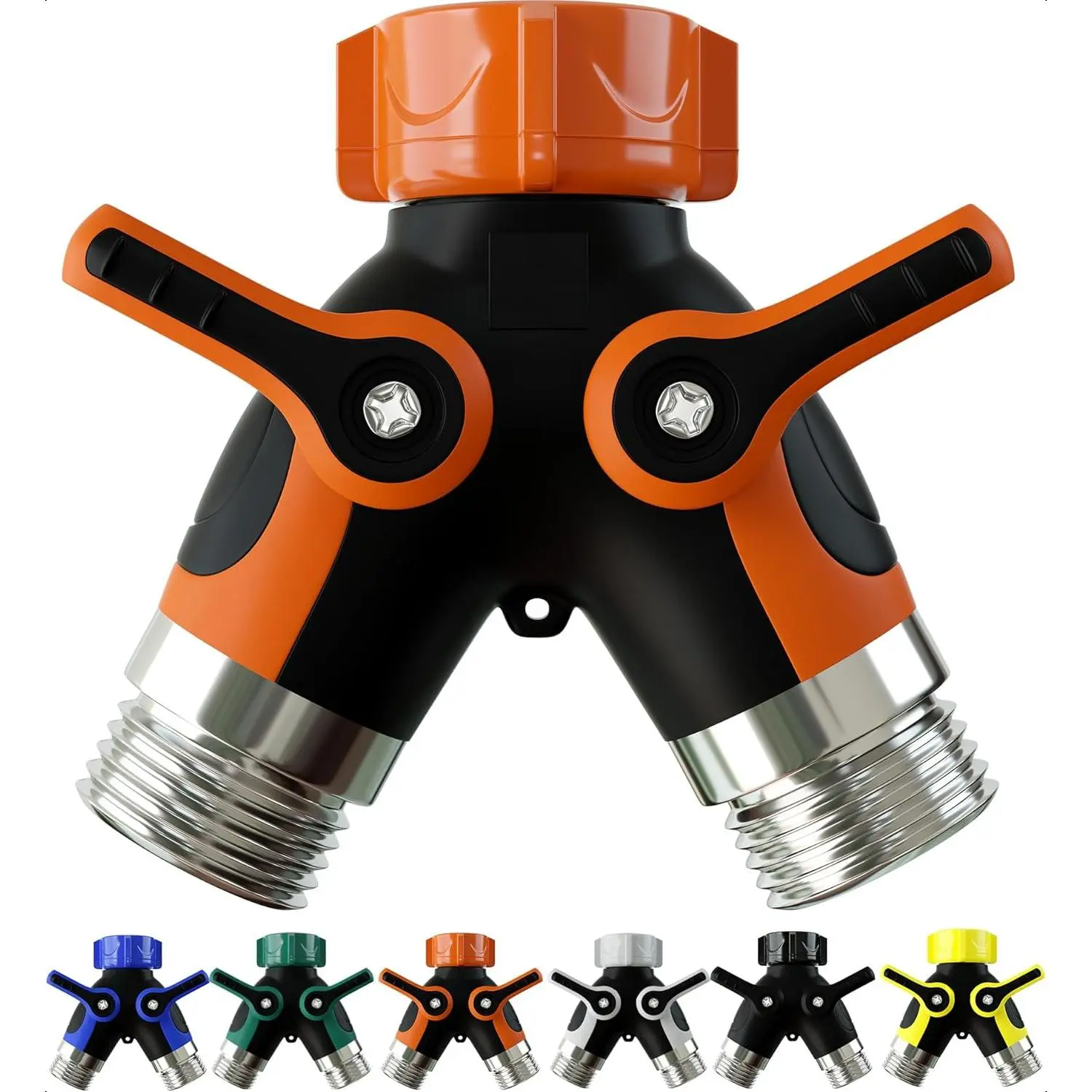 Hose Splitter 2 Way, Heavy Duty Metal Connector, Two Way Garden Hose Splitter, High Flow Spigot Faucet Bib Adapter, Solid Double Y Shut Off Valve for Outdoor Gardening Hoses