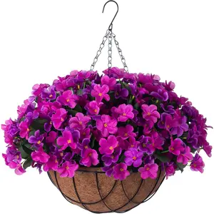 Artificial   with Basket Outdoors,  Hydrangea  Arrangements in Pot Planter Spring Summer Decor for Indoor Porch Garden Yard(Double Lotus)
