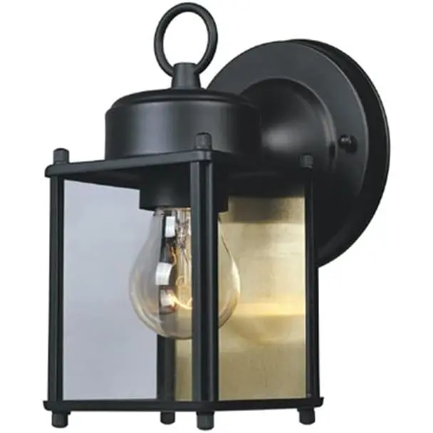 Preston Outdoor Light Fixture, 8 Inch, Exterior Wall Mount Lantern Sconce, Clear Glass Porch Lights for Front Door, Patio, and House Garage, Black, 1161-BK