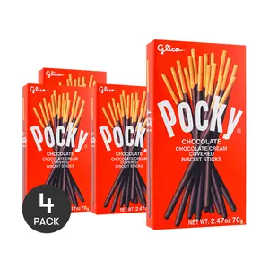 4 Pack Glico Classic Pocky Chocolate Cookie Sticks 2.47 oz - Japanese Biscuit Snack, Crunchy