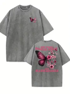 Washed Butterfly Graphic Oversized T-Shirt - Inspirational "God Turns Broken Pieces Into Masterpieces" Design, Soft Cotton Blend, Casual Streetwear Tee - Perfect for Everyday Wear, Inspirational Gift for Friends and Family, Summer Fashion M boyfriend  tee