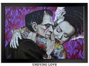 Undying Love - Art Print Tattooed Frankenstein & Bride of Frankenstein Monster Love Unframed or Framed Art Print Art by Mike Bell