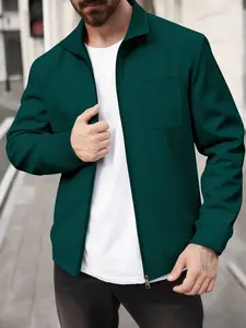 Men's Waffle Knit Zipper Jacket, Casual Notch Lapel Long Sleeve Lightweight Coat with Chest Pocket, Stylish and Comfortable Outerwear