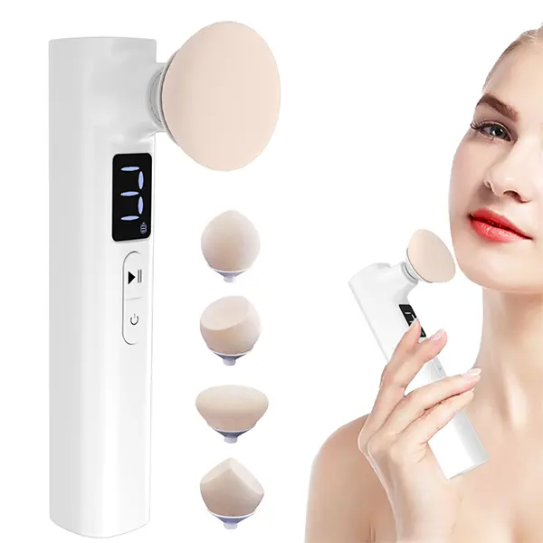 Yeamon Electric Cosmetic Powder Puff Set - Beauty Blend Tool for Makeup Foundation, Concealer, Contour, with Replaceable Puffs, Intelligent Switch Controller, Makeup Brushes, ABS Construction (White, Anniversary, Thanksgiving Essential)