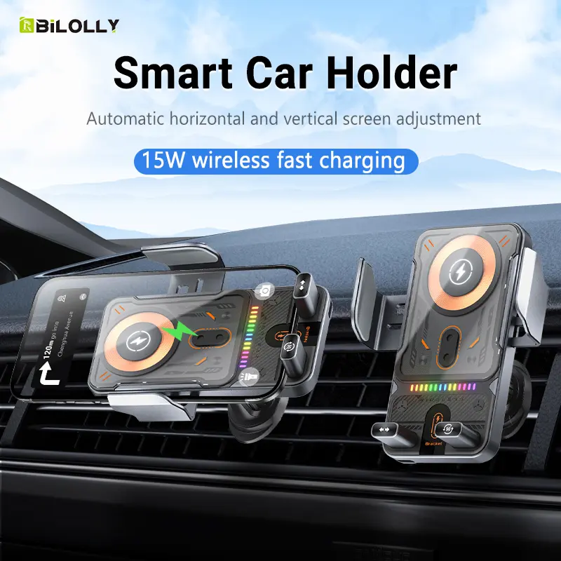 Car Wireless Charging Phone Holder & Charger Mount Stable 15W Fast Charging Infrared Smart Auto Induction Open & Close One-click 90° Telescopic Rotation Dual-use Air Vent Mount Compatible with Samsung Galaxy Z Fold, iPhone & All Android Smartphones