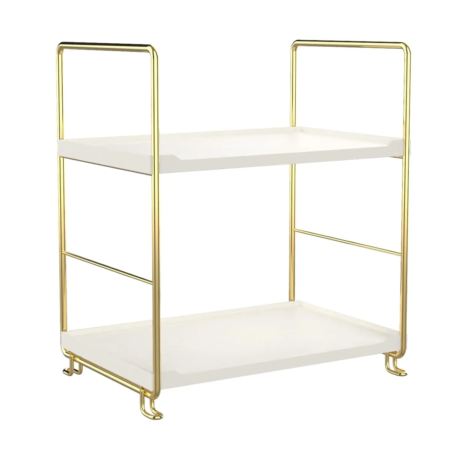 2-Tier Kitchen Spice Rack - Freestanding Stackable Organizer Shelf - Bathroom Organizer Countertop Storage Shelf - Cosmetic Organizer Holder- Square Standing Rack (Golden)