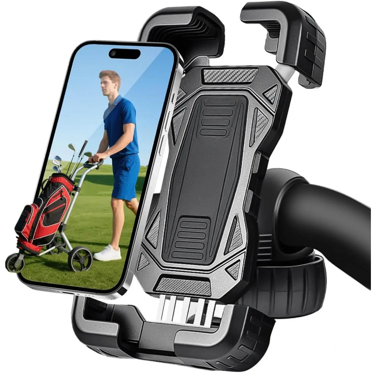 Golf Push Cart Phone Holder  Protection 360? Rotatable Phone Mount Compatible with Clicgear, Sun Mountain, Caddytek, Rovic, , Bag Boy, Golf Push Cart Accessories for Cell Phones