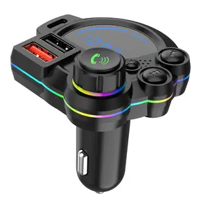 Car MP3 FM Transmitter, Bluetooth V5.0 FM Transmitter Wireless Radio Adapter Car Kit with Dual USB Charging, Audio Receiver Car Charger MP3 Player, Support Hands-Free Calling, TF Card & USB Dis