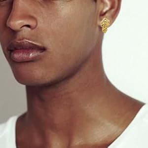 Men's 18 Karat Gold Plated 925 Sterling Silver Gold Nugget Stud Jewelry Earrings