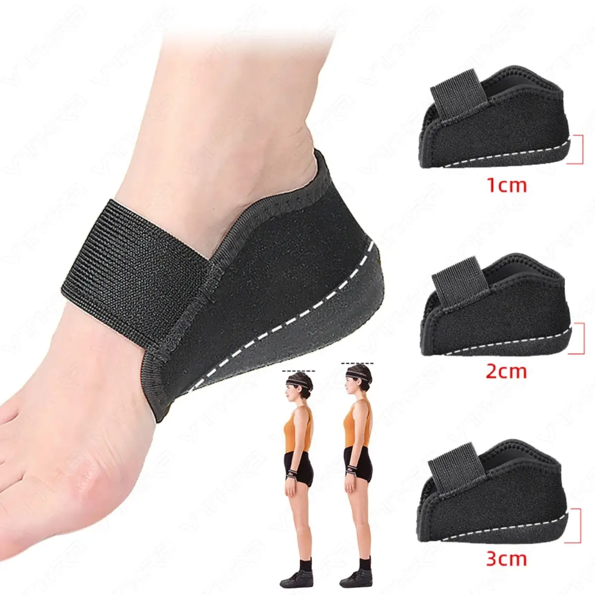 Soft Silicone Heel Lifts for Men & Women - Adjustable Synthetic Insoles with Elastic Strap, 1-3cm Height Boosters for Height Increase