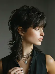 2026 Pixie Cut Wig With Bangs Short Brown Shaggy Layered 80s Mullet Wig Curly Synthetic Natural Black Hair Replacement Wigs for Women Daily Wear Party Cosplay Heat Resistant Fake Hair