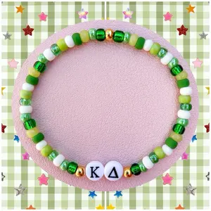 Kappa Delta Beaded Bracelet - Green White Beads with Gold Accents - Perfect for Sorority Events and Gifts