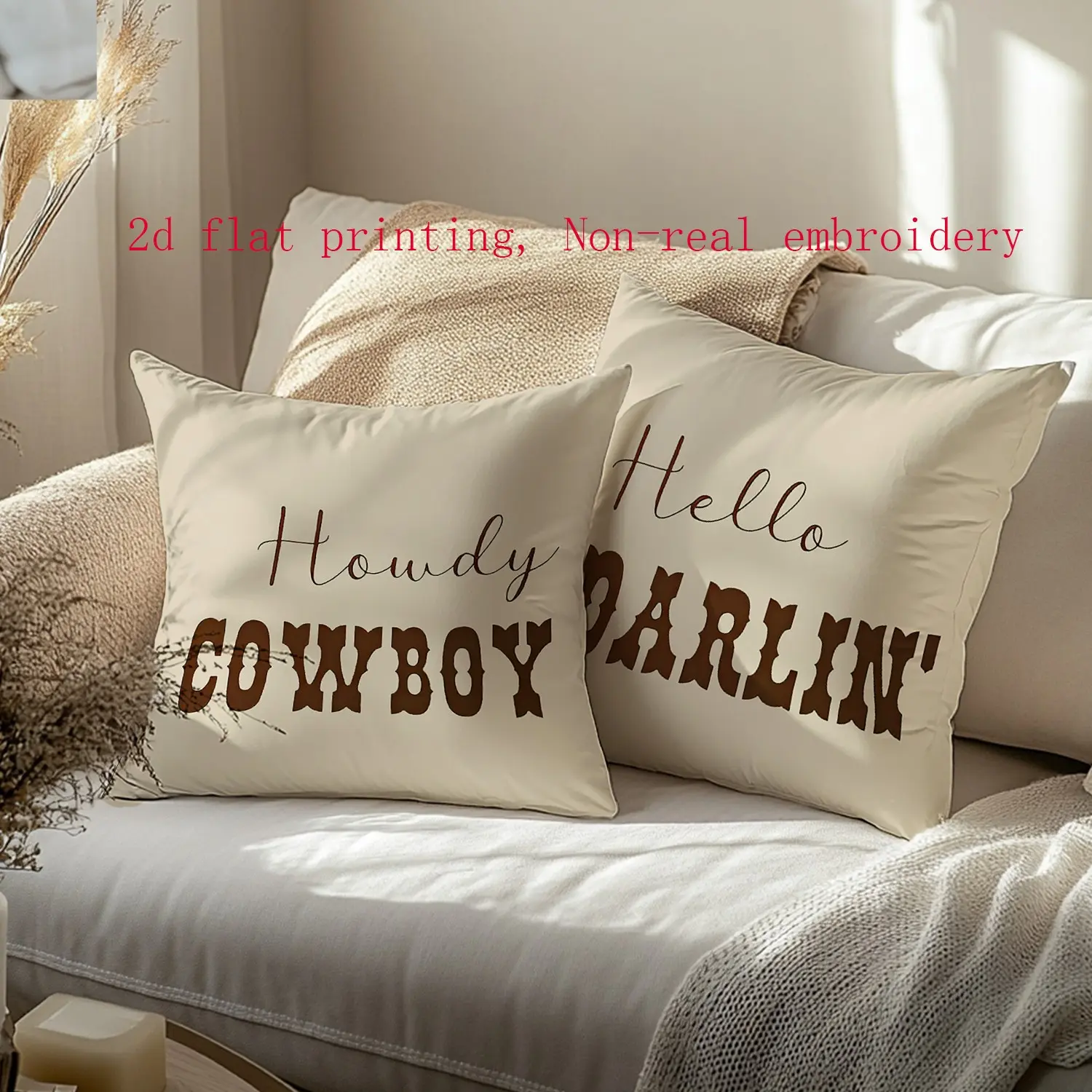 2pcs Western Theme Pillow Covers, 2D Flat Printing, Cowboy Slogan, Humorous, Zipper Closure, Hand Washable, Sofa Bed Home Decor