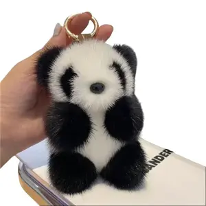 Trendy Fluffy Panda Plush Keychain Soft Plush Fur with Sturdy Metal Clasp Cute Bag Charm for Kids and Adults Ideal for Backpacks Car Keys and Holiday Gifts D Shape Design Double Ring Closure  13CM