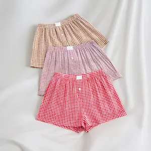 Women's Plaid Print Pajama Shorts, Casual Comfy Breathable Pajama Shorts for Daily Wear, Ladies Sleepwear for Summer, Lounge Shorts