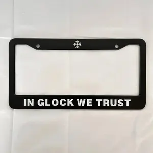 In Glock we Trust cross,Stainless Steel U.S. License Plate Frame, car accessories, Black