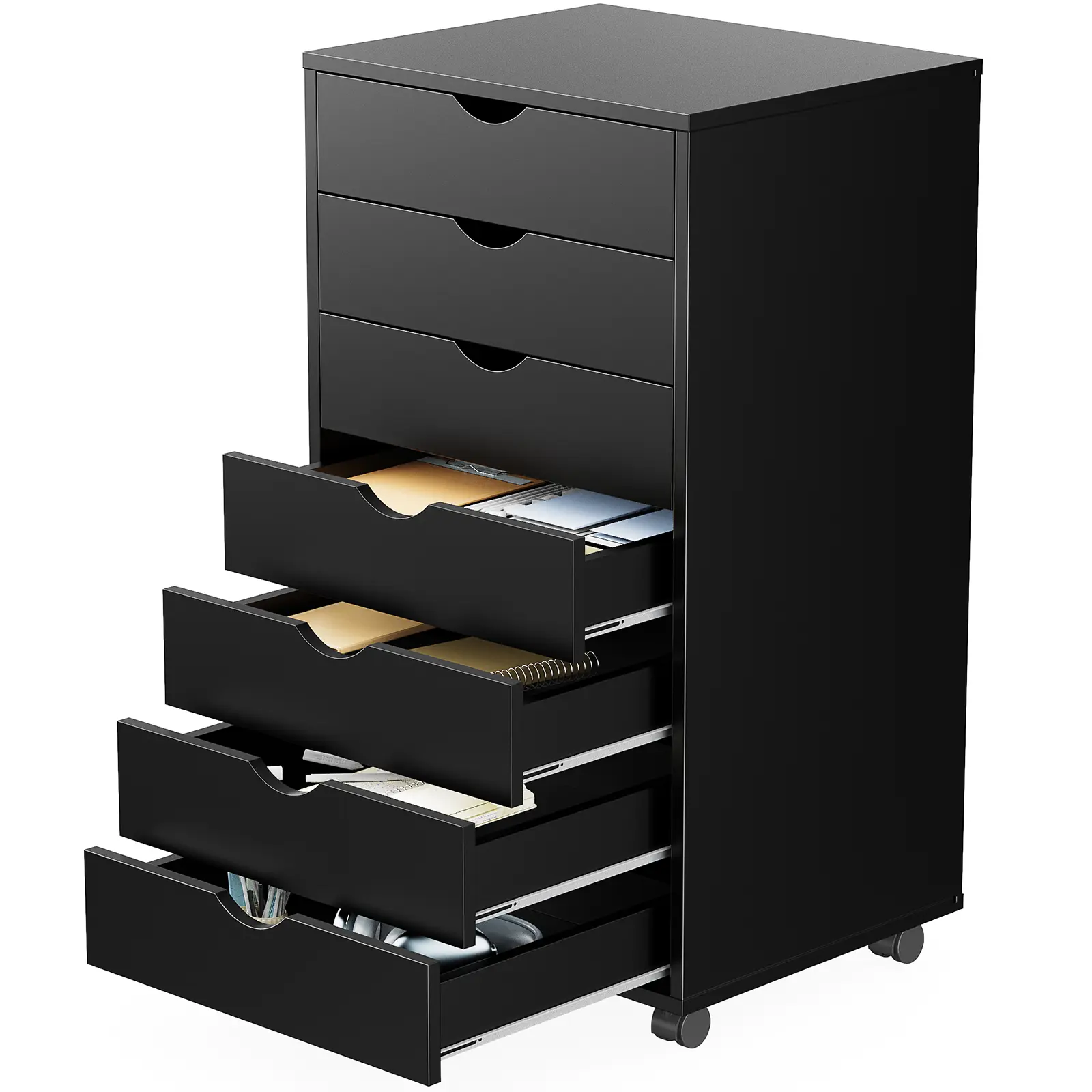 7-Drawer Wood Filing Cabinet - Modern Office Furniture with Smooth Finish, Rolling Wheels for Home Office Drawers and Storage Organization