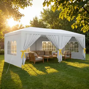 LH-Garvee 10X20FT Pop Up Canopy Tent with 6 Removable Sidewalls,Stylish，Large Space Camping Tent Ventilated Design Weatherproof Suitable for Family Camping, Outdoor Parties and Leisure Time